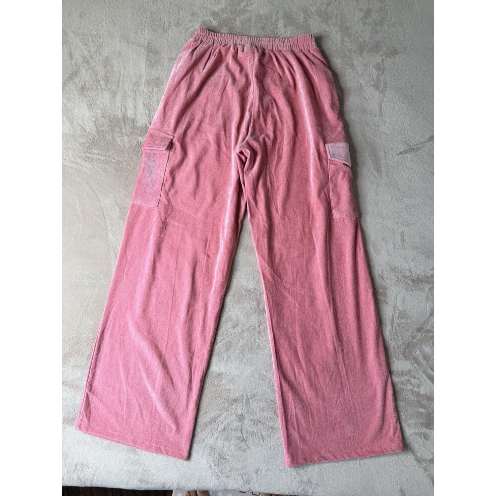 Lumiere Pink Velour Cargo Pants Women Size M Wide Leg High Rise Casual - Picture 6 of 11